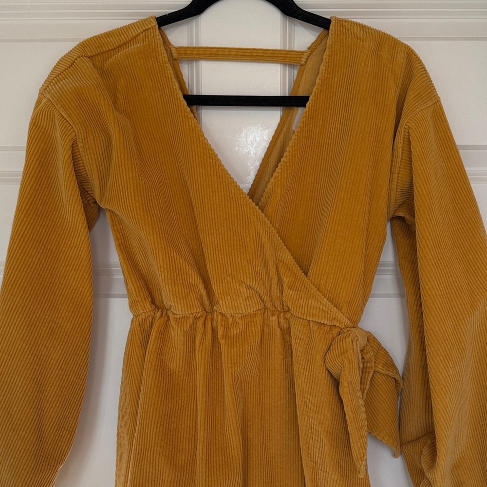 Mustard Yellow Corduroy Maternity Wrap Dress